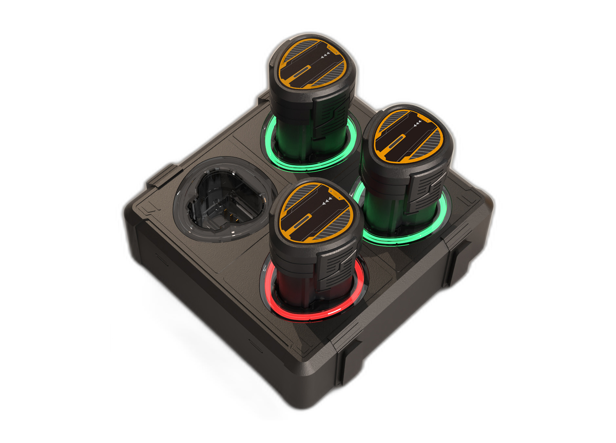Urovo K388 Pro 4-slot battery charger charging four spare batteries