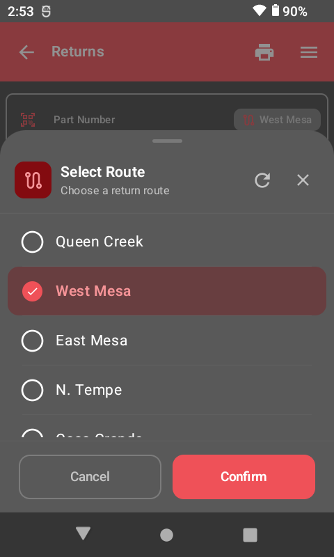 Select return route